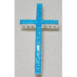 Light Blue Enamel Curved Cross