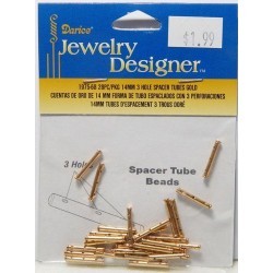Spacer Tubes 3 Hole 14 mm Gold 28 Pc Darice  1975-68