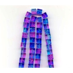 6 x 6 mm Blue and Pink Crackle Cubes 16 Inch Strand Approx 62 Beads
