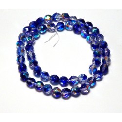 16 Inch Strand 8mm Crystal/Dark Blue AB  Czech Fire Polished Crystals