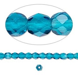 16 Inch Strand 4mm Dark Aqua Czech Fire Polished Crystals