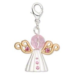 26x21mm  Angel Charm with Pink & Silver