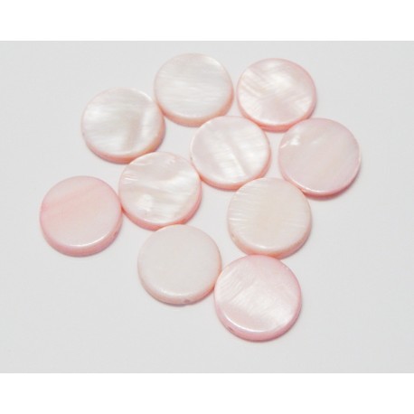 14mm Flat Round Blush Pink Mother-Of-Pearl Beads ( Qty 10)