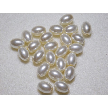 8x6 mm Ivory  Glass Pearl Oval ( Qty 24 ) 