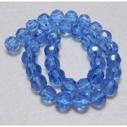 10 mm Faceted Round Blue Glass Beads 14 Inch Strand