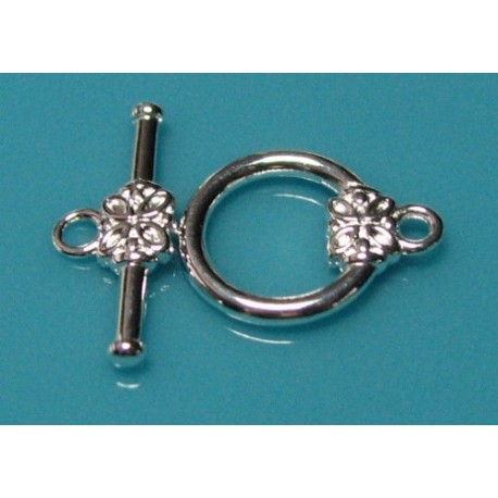 14 mm Round with Flower Ring Toggle Clasp Silver Plated
